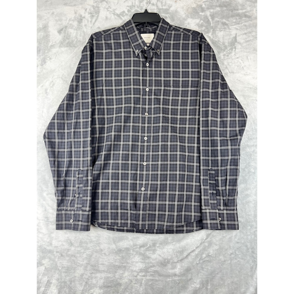 Billy Reid Mens Plaid Button Down Shirt Large Standard Fit Gray White